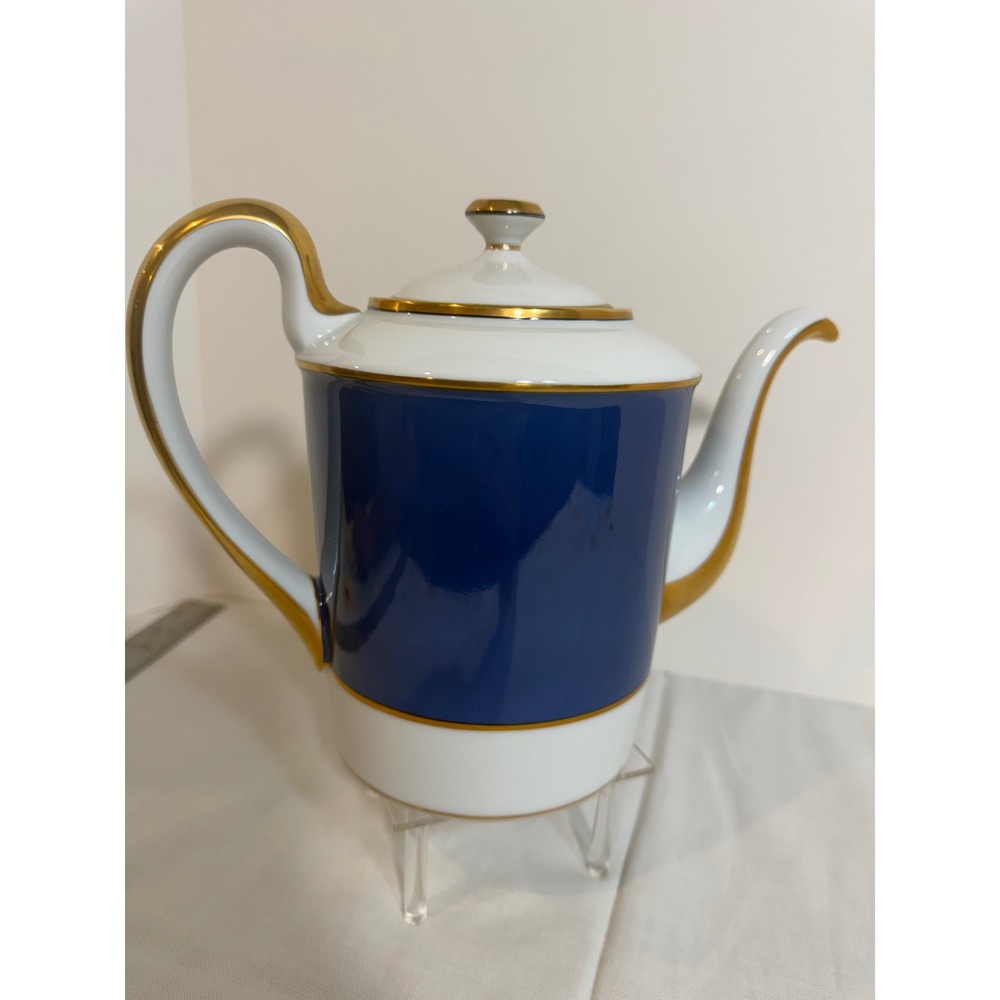 Fitz and Floyd Renaissance Blue Gold Trim Coffee Pot Porcelain Japan 1978 VTG - Picture 7 of 11